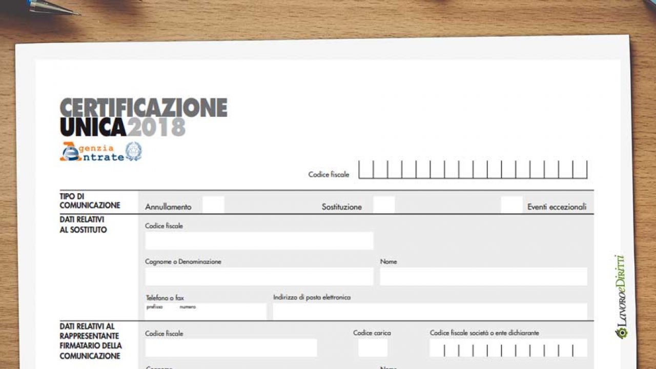 Certificazione Unica 2018 Ex Cud Modello Istruzioni E